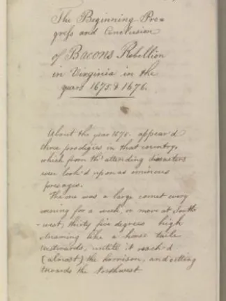 Bacon's Rebellion, 1676-1677: Race, Class, and Frontier Conflict