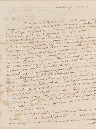 Letter of James Monroe to George Graham (former secretary of war), April 3rd, 1829