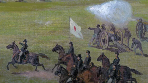 An illustration of Civil War soldiers in battle