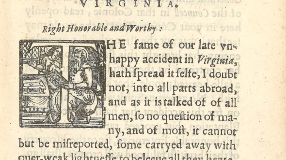 A scan of a page from a book. The page is titled, "TO THE HONrable COMPANIE OF Virginia. Right Honorable and Worthy: