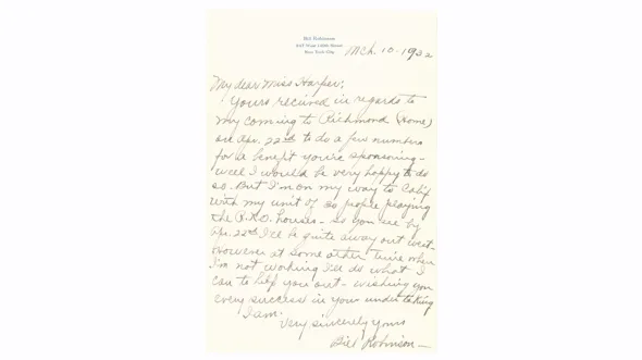 Bill Bojangles Robinson Letter to Julia Mildred Harper Marston