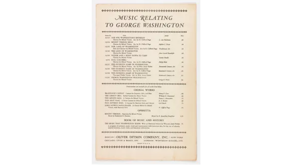 Directory of Sheet Music about George Washington