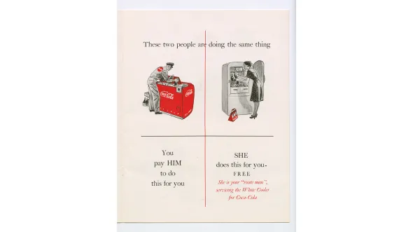 Servicing the white cooler for Coca Cola, 1946