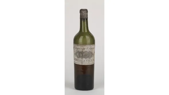 A green glass bottle of 1899 Claret from Monticello Wine Company