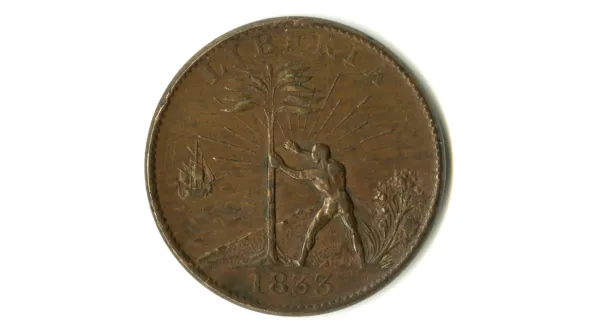 A color photograph of a token for the African Colonization Society