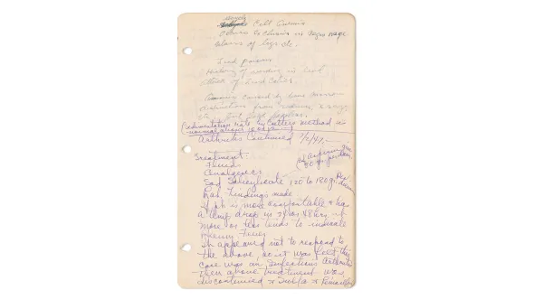 A color photograph of Dr. Zenobia Gilpin’s medical notebook, 1930s–40s