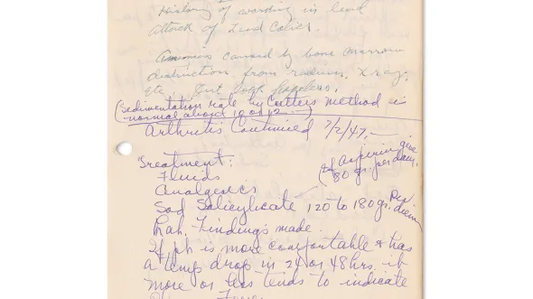 A photograph of Dr. Zenobia Gilpin’s medical notebook