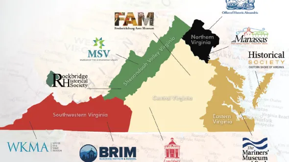 A Map of Virginia split into regions