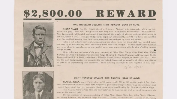 Wanted poster advertising a $2,800 reward