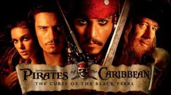 Movie poster for Pirates of the Caribbean: 3 men and a woman look serious