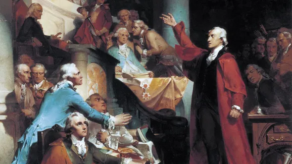 Painting that depicts Patrick Henry's speech against the Stamp Act of 1765