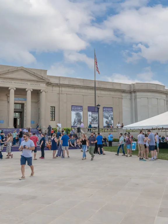 Crowd of people on the front lawn of the VMHC enjoying the BrewHaHa craft beer festival