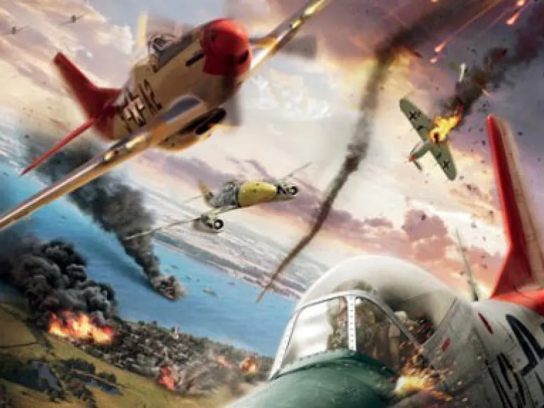 Movie poster for Red Tails shows illustrations of fighter planes in the air