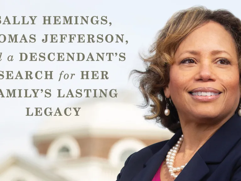 A photo of Gayle Jessup White and text that reads "Sally Hemings, Thomas Jefferson, and a Decendant's Search for Her Family's Lasting Legacy"