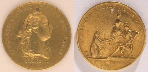 Medal, second half of the eighteenth century; awarded by the College of William and Mary in 1775 to John Camm White of King William County. (1918.1.A-B)