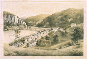 Lithograph, "U.S. Armory in Harper's Ferry" by Edward Beyer, Rau & Son (1857). (VMHC Object #1993.157)