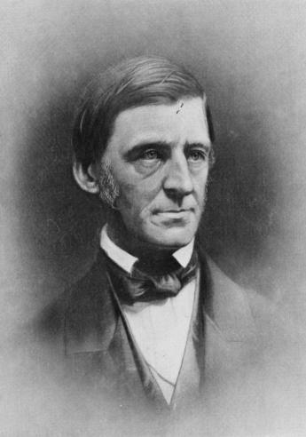 Black and white portrait of Ralph Waldo Emerson looking towards the right. 