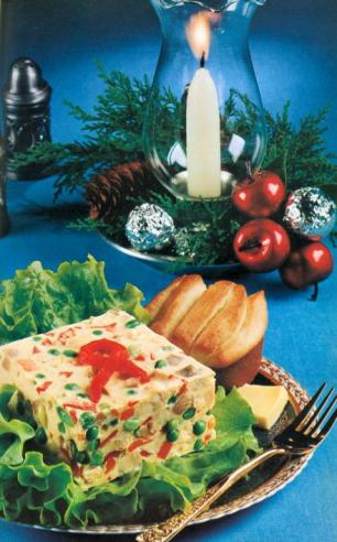 "Frozen Jellied Turkey-Vegetable Salad" from Reynolds Wrap Carefree Cooking with Aluminum Foil, published in 1975 by the Supermarket Book Company (VHS call number: TX652 L91 1975) "Frozen Jellied Turkey-Vegetable Salad" from Reynolds Wrap Carefree Cooking with Aluminum Foil