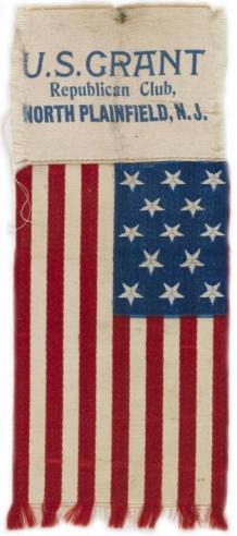 An American flag campaign ribbon for Ulysses S. Grant Club of New Jersey