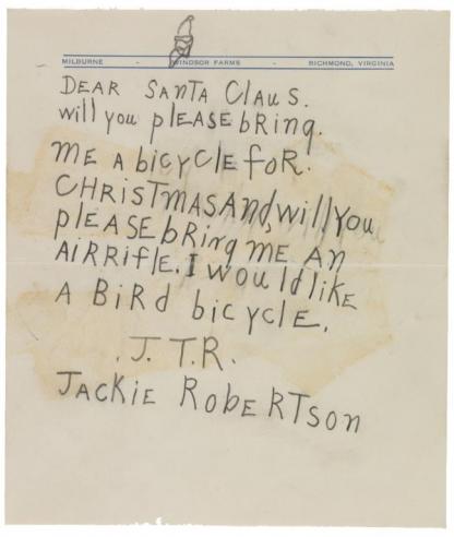 Jackie’s letter to Santa with his enclosed cut out of a Red Ryder BB gun.